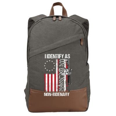 I Identify As Non Bidenary Anti Biden Vintage Old US Flag Cotton Canvas Backpack