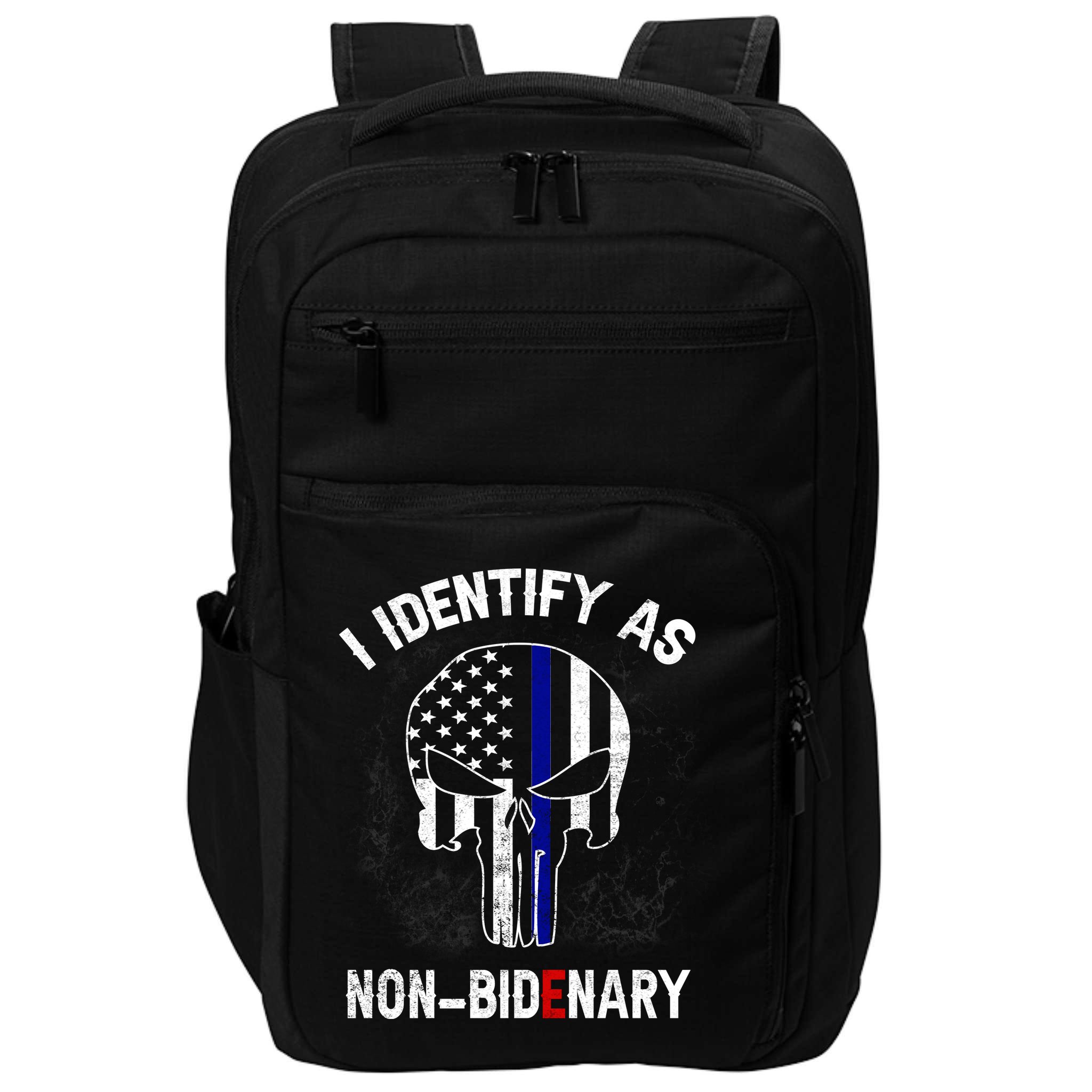 I Identify As Non Bidenary Skull Line Blue, Funny Anti Biden Impact Tech Backpack