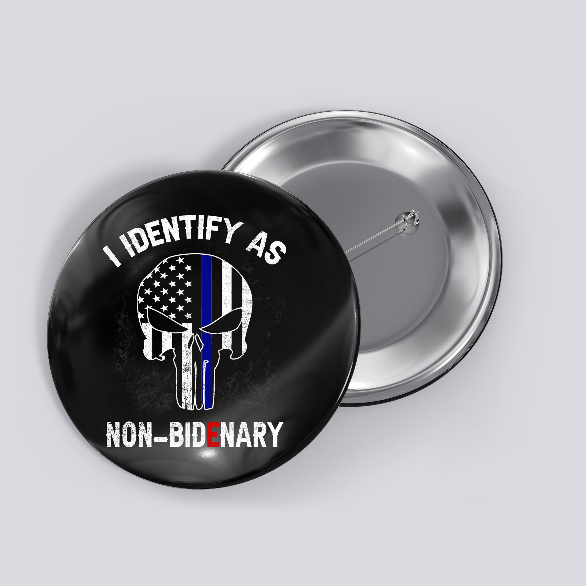 I Identify As Non Bidenary Skull Line Blue, Funny Anti Biden Button