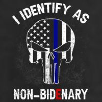 I Identify As Non Bidenary Skull Line Blue, Funny Anti Biden Beanie