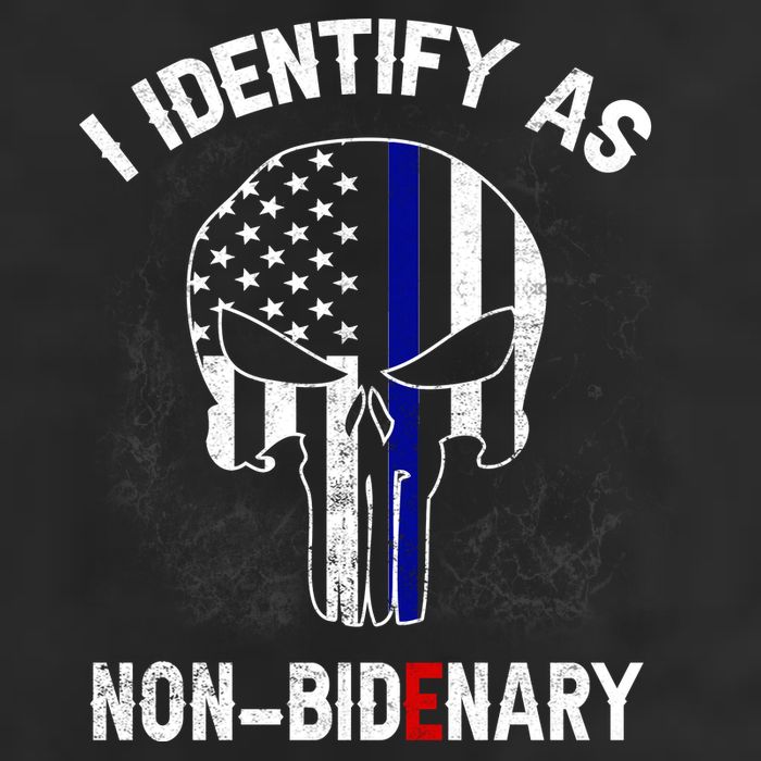 I Identify As Non Bidenary Skull Line Blue, Funny Anti Biden Beanie
