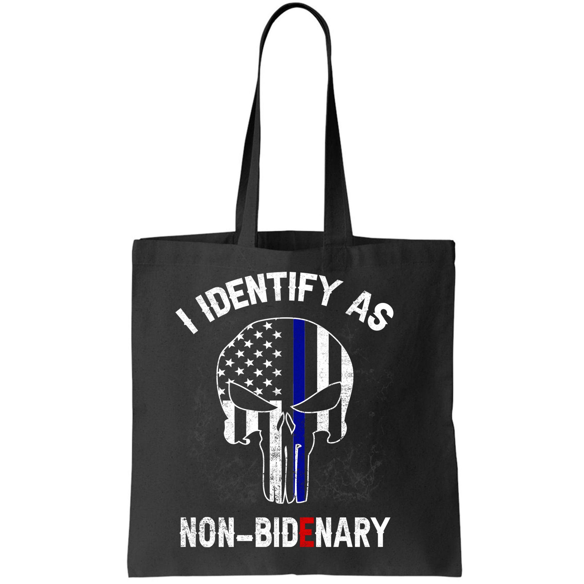 I Identify As Non Bidenary Skull Line Blue, Funny Anti Biden Bag