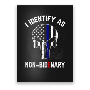 I Identify As Non Bidenary Skull Line Blue, Funny Anti Biden Poster