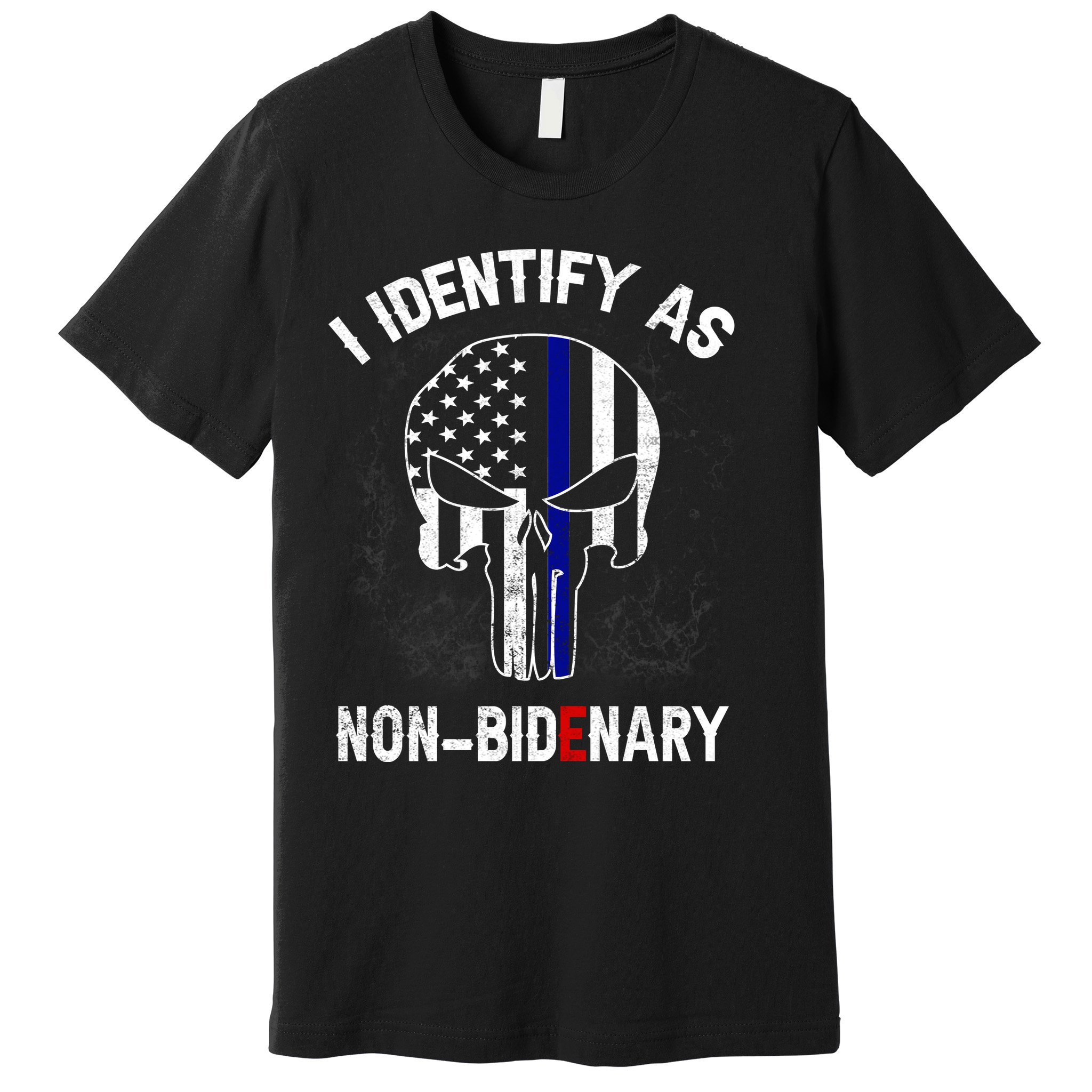 I Identify As Non Bidenary Skull Line Blue, Funny Anti Biden Premium T-Shirt