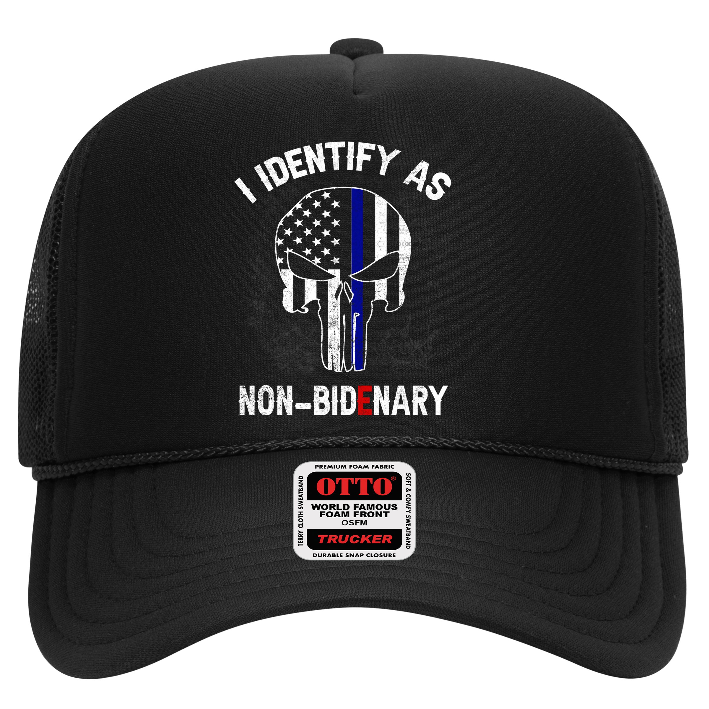 I Identify As Non Bidenary Skull Line Blue, Funny Anti Biden Hat