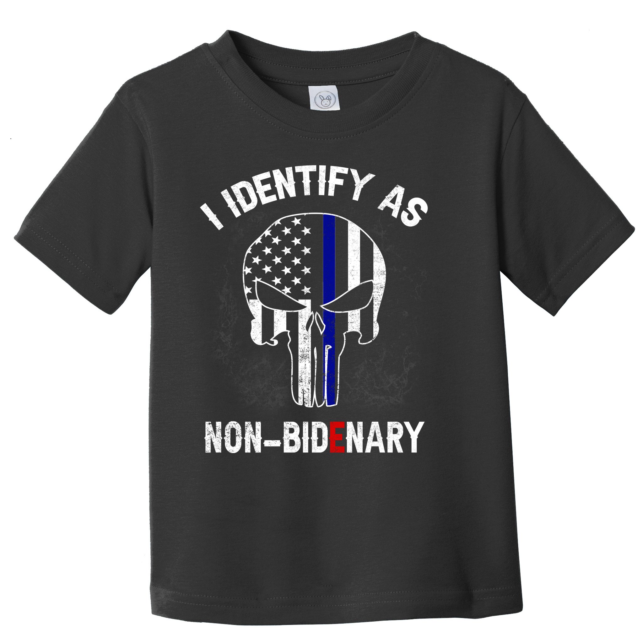 I Identify As Non Bidenary Skull Line Blue, Funny Anti Biden Toddler T-Shirt