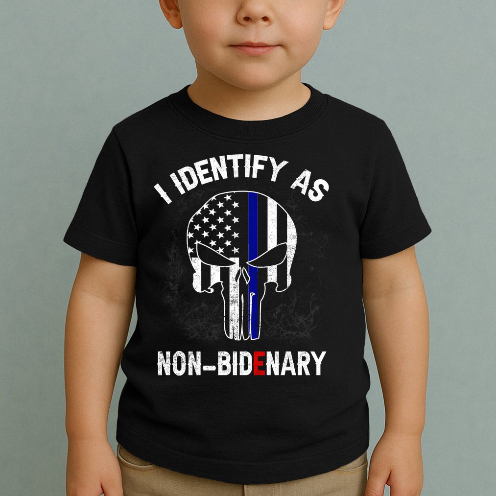 I Identify As Non Bidenary Skull Line Blue, Funny Anti Biden Toddler T-Shirt