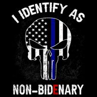 I Identify As Non Bidenary Skull Line Blue, Funny Anti Biden Womens T-Shirt