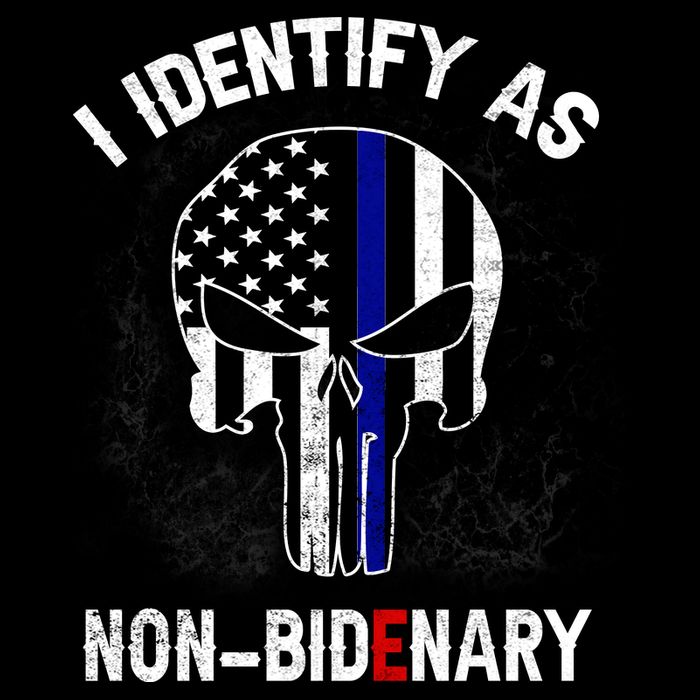 I Identify As Non Bidenary Skull Line Blue, Funny Anti Biden Womens T-Shirt