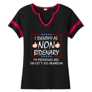 I Identify As Non Bidenary Funny My Pronouns Are FJB Lets Go Brandon Ladies Halftime Notch Neck Tee