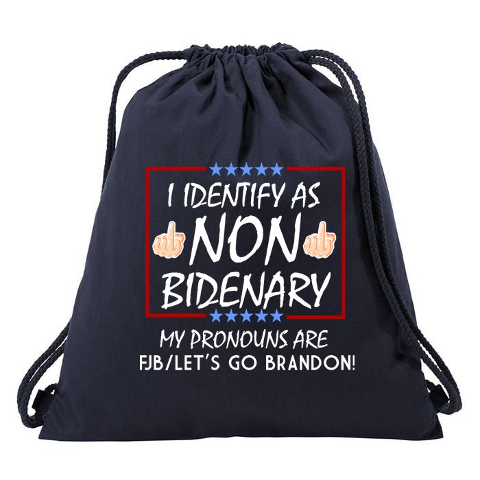 I Identify As Non Bidenary Funny My Pronouns Are FJB Lets Go Brandon Drawstring Bag