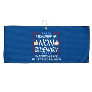 I Identify As Non Bidenary Funny My Pronouns Are FJB Lets Go Brandon Large Microfiber Waffle Golf Towel