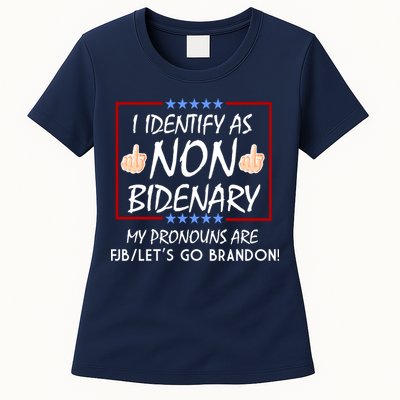 I Identify As Non Bidenary Funny My Pronouns Are FJB Lets Go Brandon Womens T-Shirt
