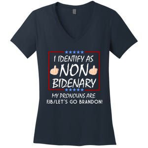 I Identify As Non Bidenary Funny My Pronouns Are FJB Lets Go Brandon Women's V-Neck T-Shirt