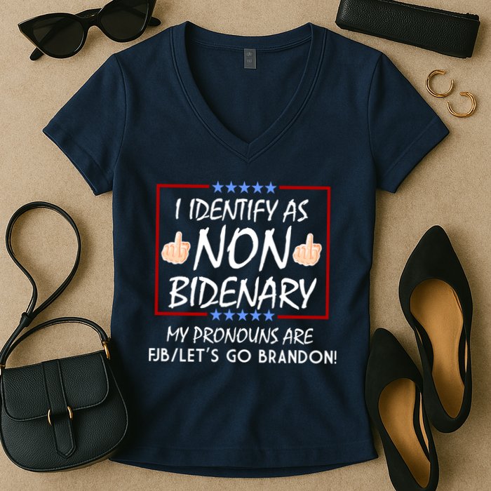 I Identify As Non Bidenary Funny My Pronouns Are FJB Lets Go Brandon Women's V-Neck T-Shirt