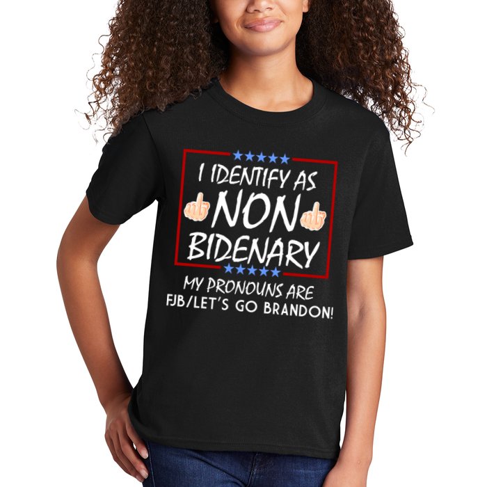 I Identify As Non Bidenary Funny My Pronouns Are FJB Lets Go Brandon Kids T-Shirt
