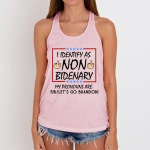 I Identify As Non Bidenary Funny My Pronouns Are FJB Lets Go Brandon Women's Knotted Racerback Tank