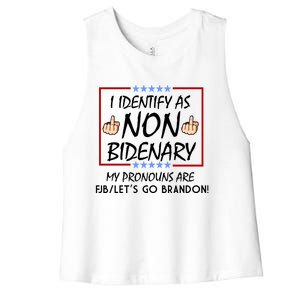 I Identify As Non Bidenary Funny My Pronouns Are FJB Lets Go Brandon Women's Racerback Cropped Tank