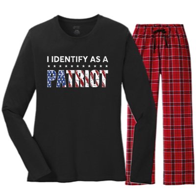 I Identify As A Patriot American Flag Patriotism Patriotic Women's Long Sleeve Flannel Pajama Set 