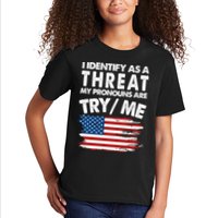 I Identify As A Threat My Pronouns Are Try Me Kids T-Shirt