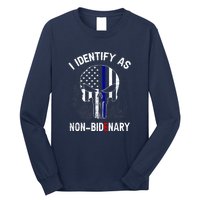 I Identify As NonBidenary Thin Blue Line, Funny Anti Biden Patriotic Freedom Pol Long Sleeve Shirt