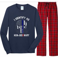 I Identify As NonBidenary Thin Blue Line, Funny Anti Biden Patriotic Freedom Pol Long Sleeve Pajama Set