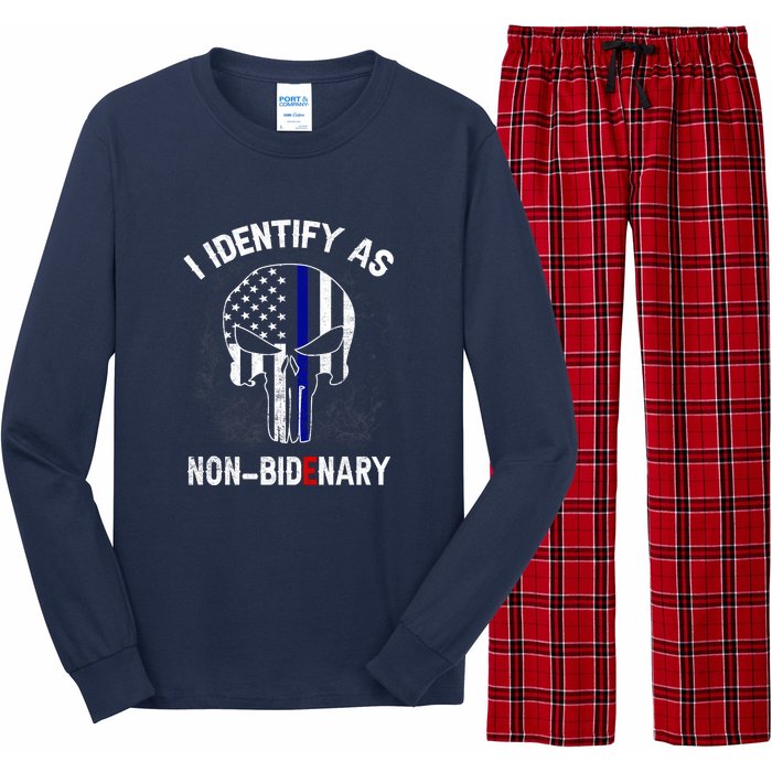 I Identify As NonBidenary Thin Blue Line, Funny Anti Biden Patriotic Freedom Pol Long Sleeve Pajama Set