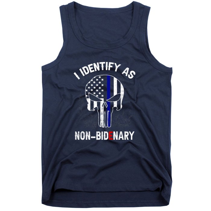 I Identify As NonBidenary Thin Blue Line, Funny Anti Biden Patriotic Freedom Pol Tank Top