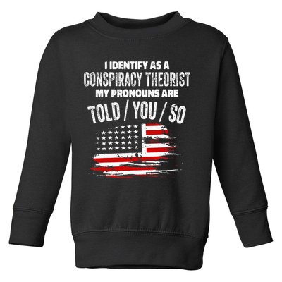I Identify As A Conspiracy Theorist Pronouns Are Told You So Toddler Sweatshirt