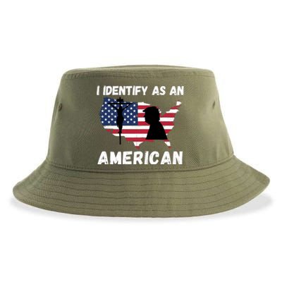 I Identify As An American, 4th Of July USA Flag, Trump 2024 Sustainable Bucket Hat