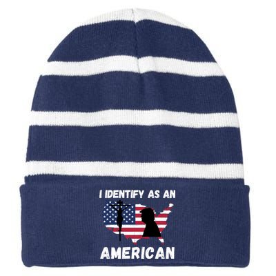 I Identify As An American, 4th Of July USA Flag, Trump 2024 Striped Beanie with Solid Band