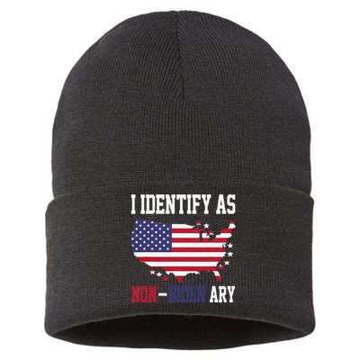 I Identify As Non Biden Amy America Flag Apparel Sustainable Knit Beanie