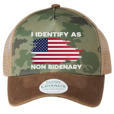 I Identify As Non Bidenary Patriot American Flag Legacy Tie Dye Trucker Hat