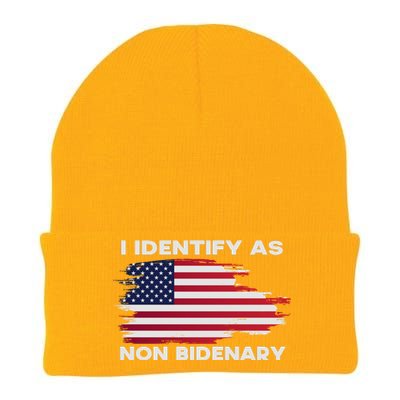 I Identify As Non Bidenary Patriot American Flag Knit Cap Winter Beanie