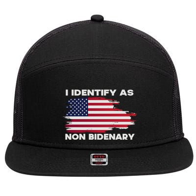 I Identify As Non Bidenary Patriot American Flag 7 Panel Mesh Trucker Snapback Hat