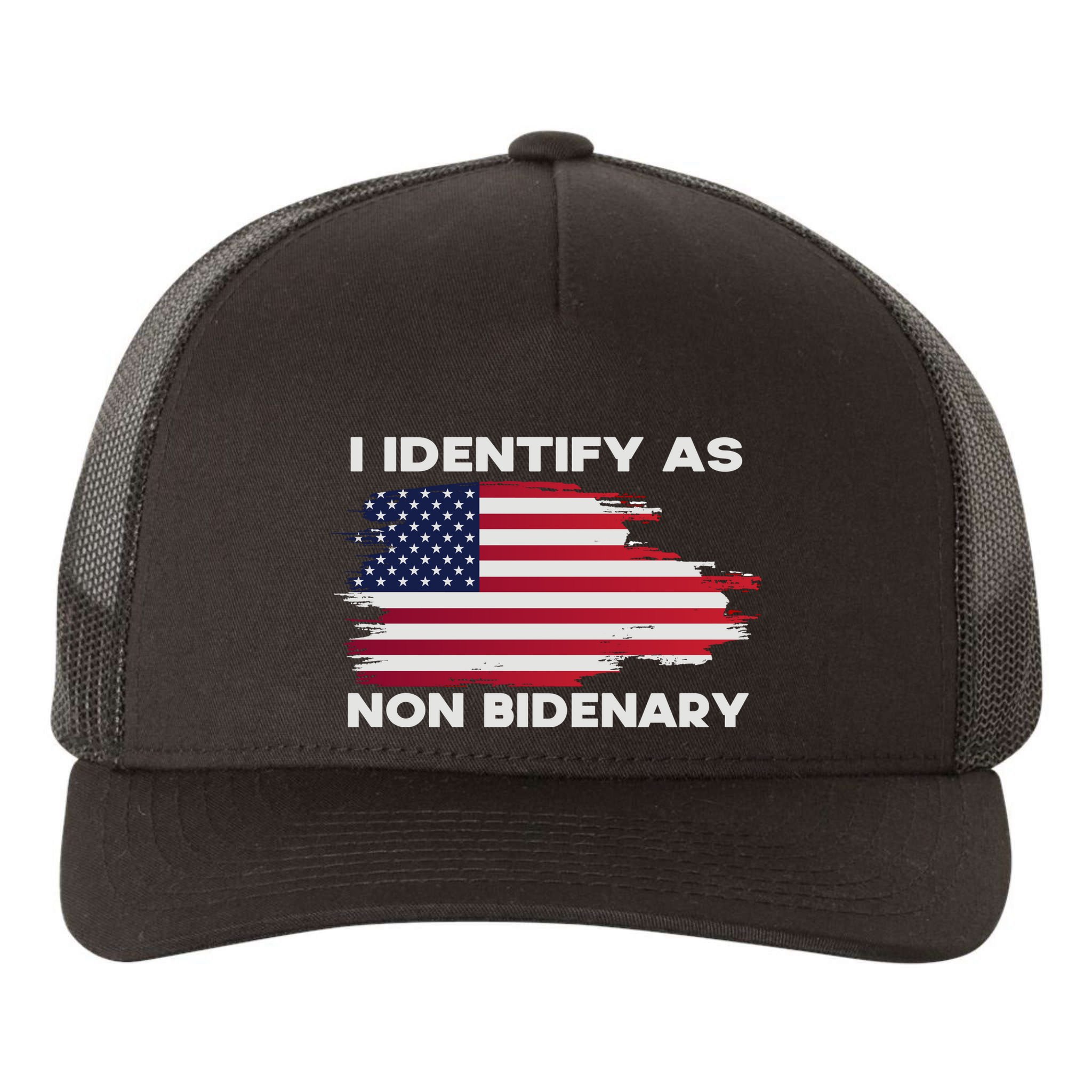 I Identify As Non Bidenary Patriot American Flag Yupoong Adult 5-Panel Trucker Hat