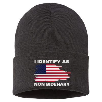 I Identify As Non Bidenary Patriot American Flag Sustainable Knit Beanie