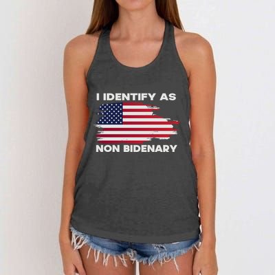 I Identify As Non Bidenary Patriot American Flag Women's Knotted Racerback Tank