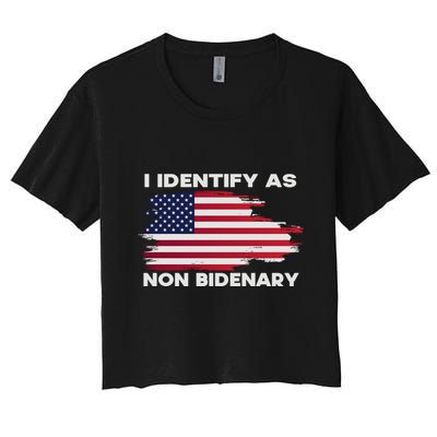 I Identify As Non Bidenary Patriot American Flag Crop Top