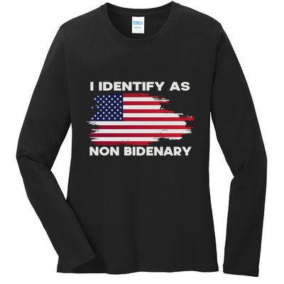 I Identify As Non Bidenary Patriot American Flag Ladies Long Sleeve Shirt