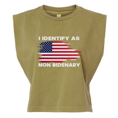 I Identify As Non Bidenary Patriot American Flag Garment-Dyed Women's Muscle Tee