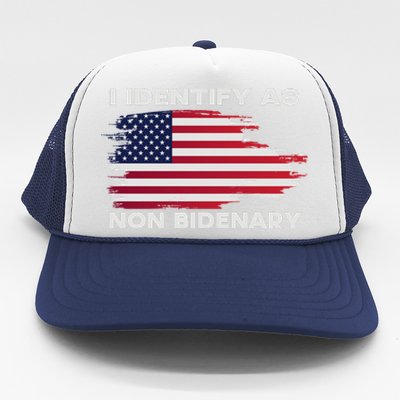 I Identify As Non Bidenary Patriot American Flag Trucker Hat