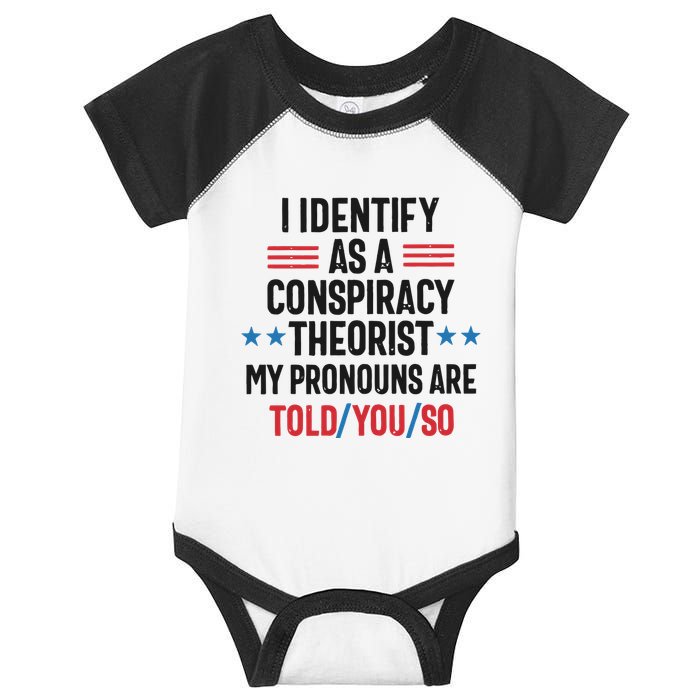 I Identify As A Conspiracy Theorist My Pronouns Are Told You So Infant Baby Jersey Bodysuit