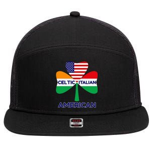 Irish Italian American Flag And Celtic Shamrock Pride 7 Panel Mesh Trucker Snapback Hat