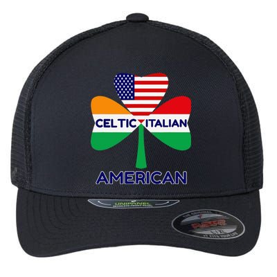 Irish Italian American Flag And Celtic Shamrock Pride Flexfit Unipanel Trucker Cap