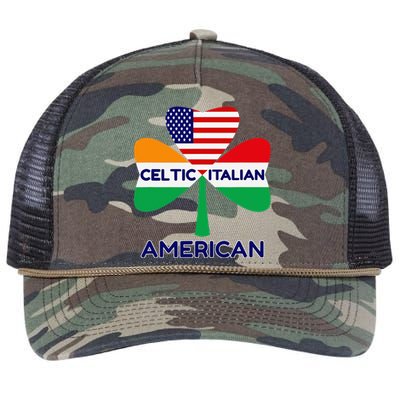 Irish Italian American Flag And Celtic Shamrock Pride Retro Rope Trucker Hat Cap