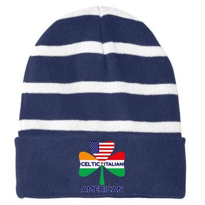 Irish Italian American Flag And Celtic Shamrock Pride Striped Beanie with Solid Band