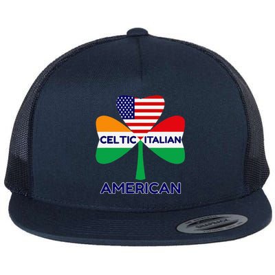 Irish Italian American Flag And Celtic Shamrock Pride Flat Bill Trucker Hat