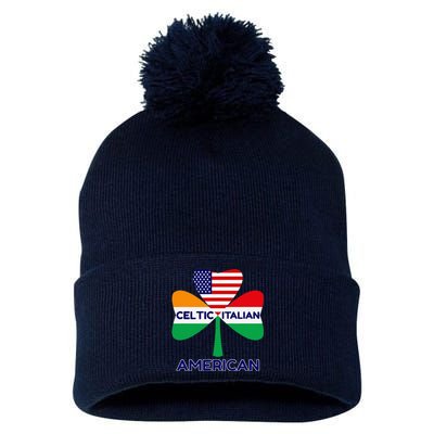 Irish Italian American Flag And Celtic Shamrock Pride Pom Pom 12in Knit Beanie