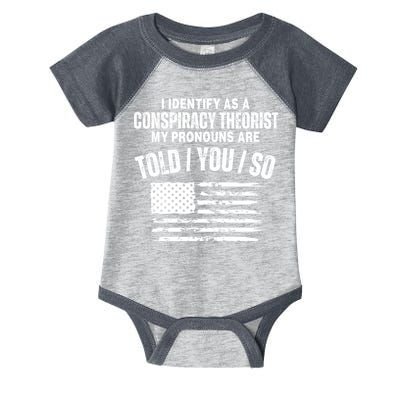 I Identify As A Conspiracy Theorist My Pronouns Are Told You So Infant Baby Jersey Bodysuit